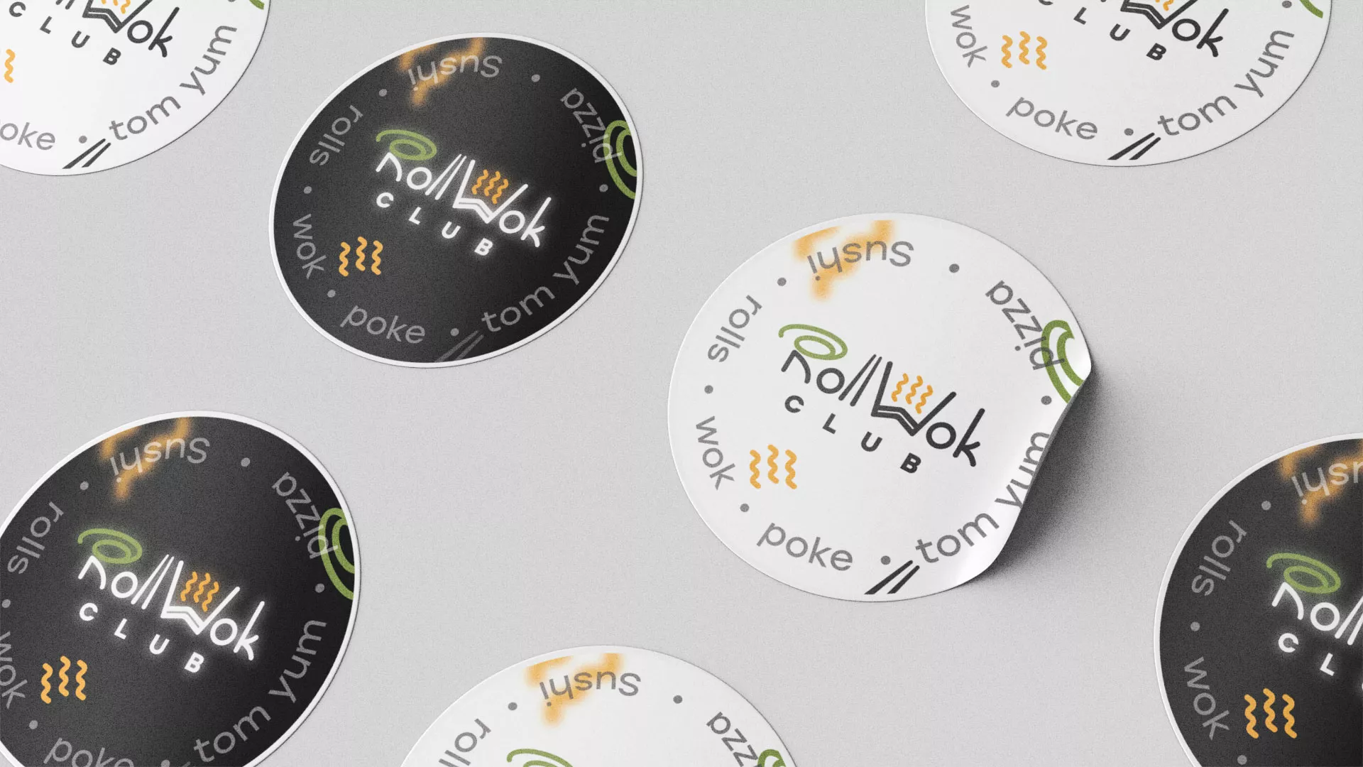 Разработка наклеек для суши-бара «Roll Wok Club» в Петухово